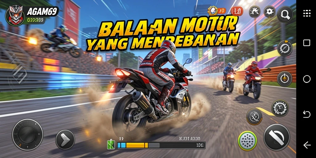 Tangkapan layar AGAM69 menampilkan aksi balapan motor yang intens dan mendebarkan.