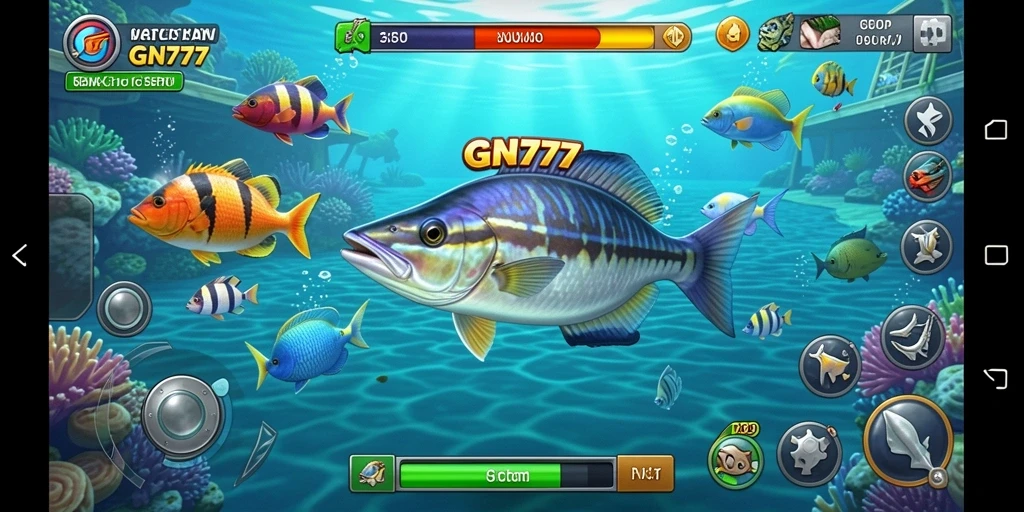 Screenshot gameplay GN777 yang menampilkan aksi menembak ikan.