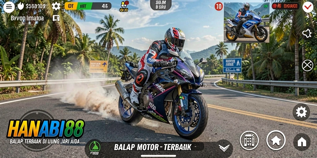 Tampilan seru dari gameplay balap motor di HANABI88.