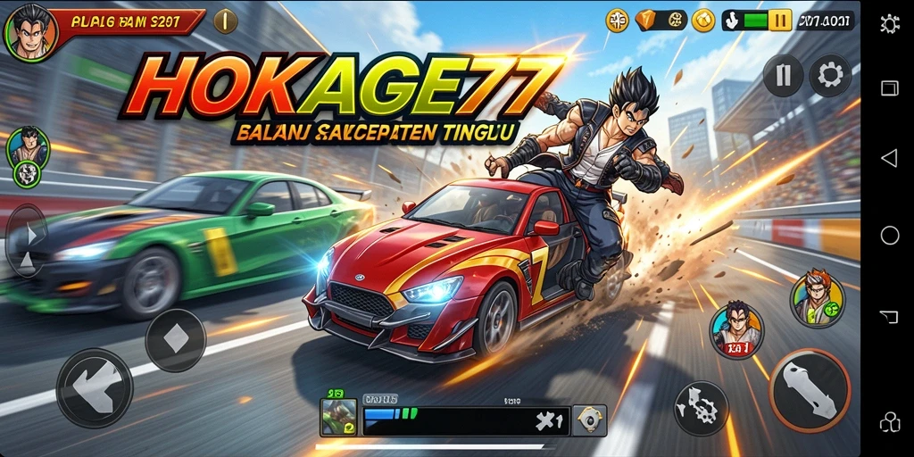 Screenshot HOKAGE77 menunjukkan intensitas balapan yang mendebarkan.