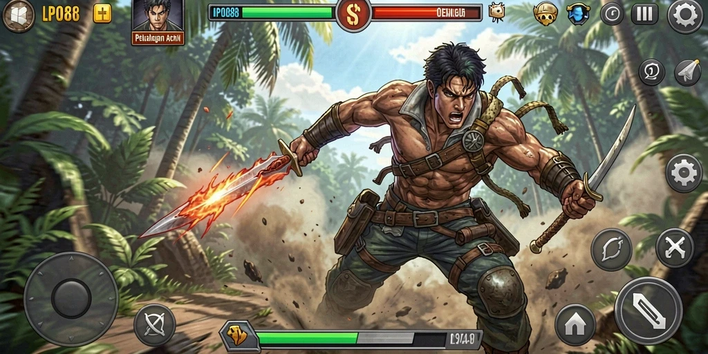 Gameplay LPO88 menampilkan karakter bertarung dalam aksi yang seru.