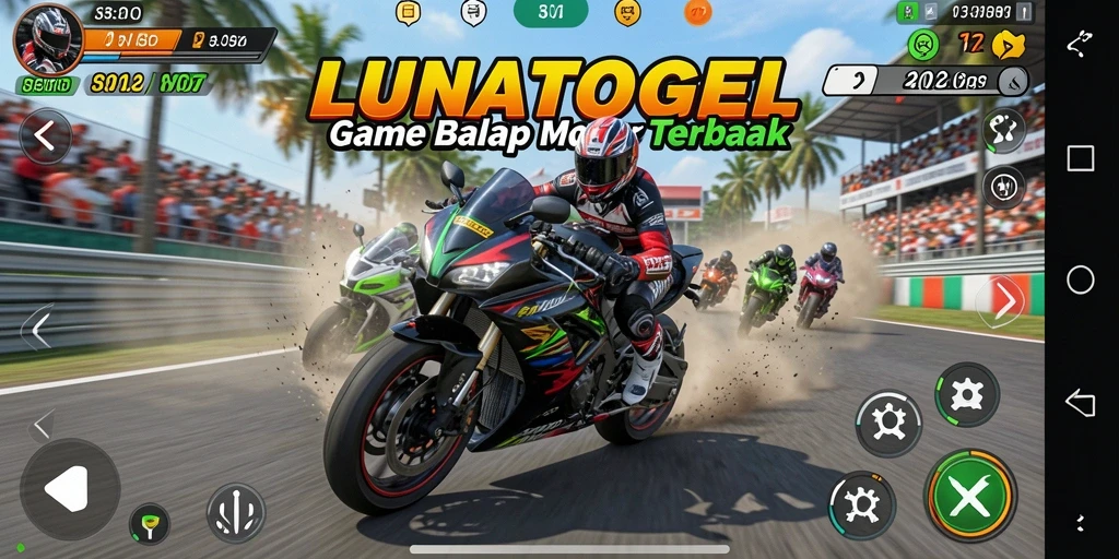 Tangkapan layar LUNATOGEL menunjukkan aksi balapan motor yang mendebarkan.