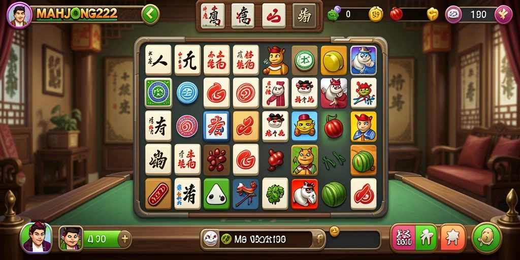 Tangkapan layar gameplay seru MAHJONG222 saat mencocokkan ubin.