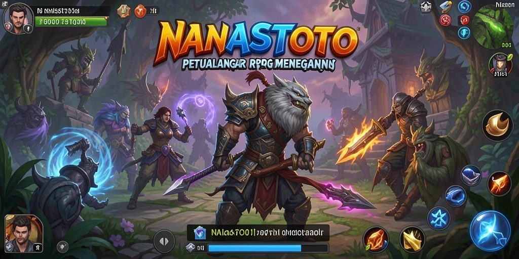 Tampilan permainan NANASTOTO menampilkan aksi seru para karakter dalam pertempuran RPG.