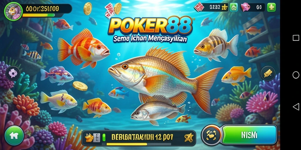 Tampilan gameplay POKER88 dengan berbagai ikan yang menarik untuk ditangkap.