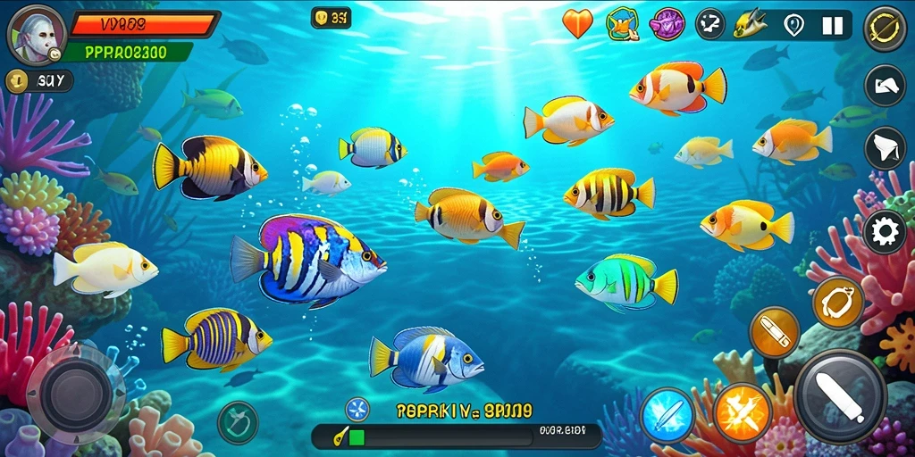 Tangkapan layar gameplay PPRRYY dengan aksi tembak ikan yang seru.