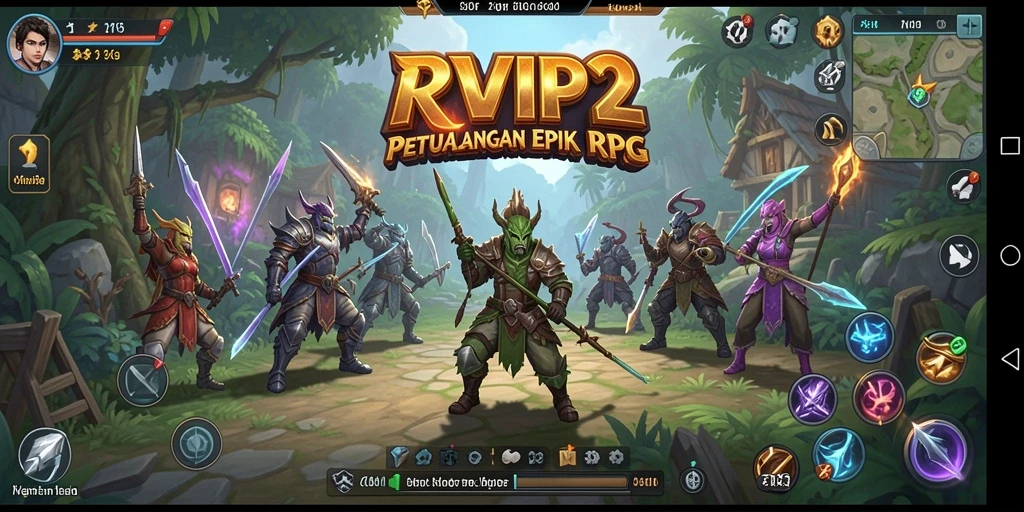 Tangkapan layar utama RVIP2 yang menunjukkan aksi pertarungan seru di dunia RPG.