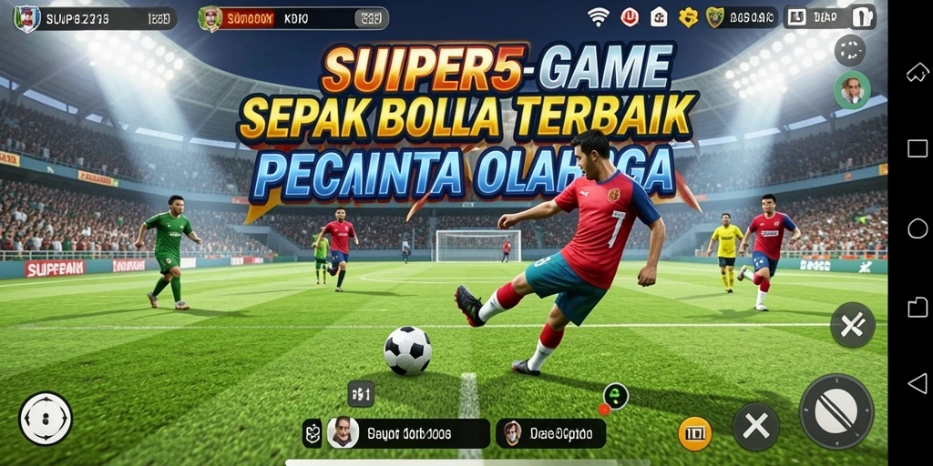 Tampilan gameplay <strong>SUPER5</strong> yang mendebarkan dengan aksi sepak bola nyata.